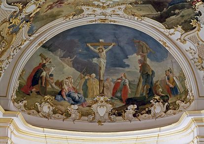 Peinture au plafond « Crucifixion » de Livio Retti dans la chapelle des ordres du château résidentiel de Ludwigsbourg 