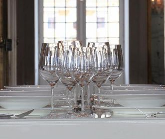 A modern banquette table at the palace