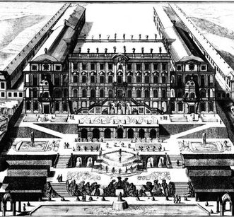 Kupferstich des Residenzschlosses Ludwigsburg mit Gartenanlage, 1709 nach Johann Friedrich Nette